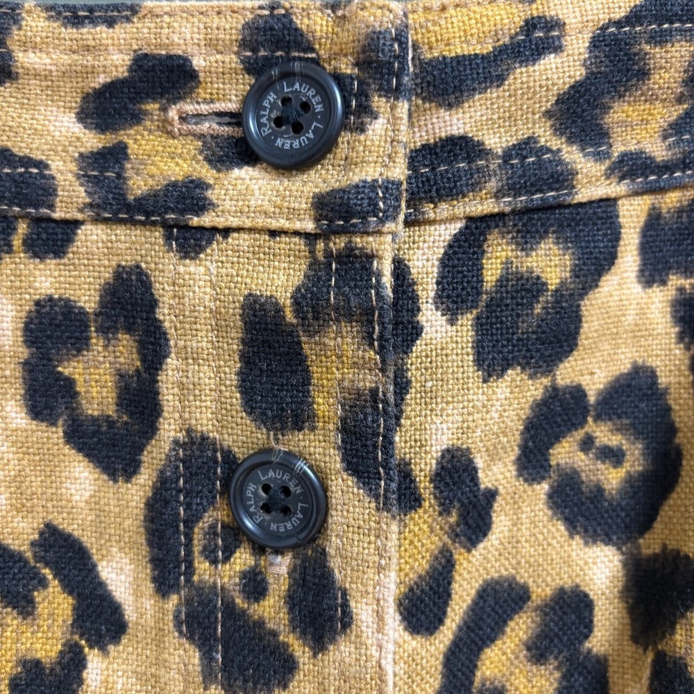 Lauren Ralph Lauren Linen Blend Skirt Size 6P Petite Button Pencil Leopard - Picture 3 of 9